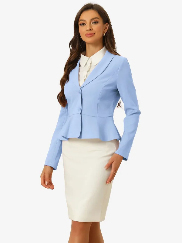 Vintage Lapel Long Sleeve Ruffle Hem Office Cropped Blazer