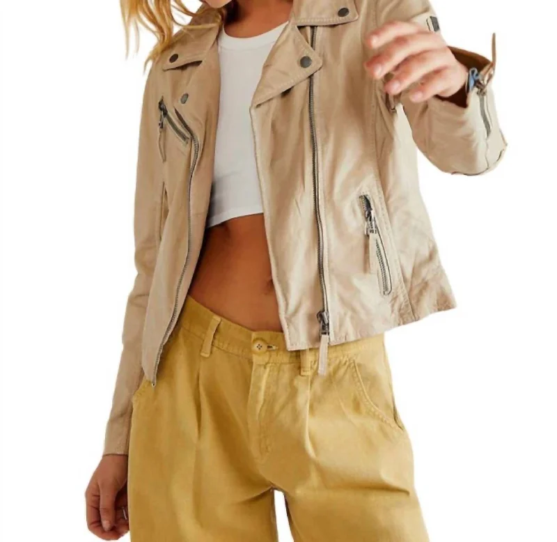 Pastel Stars Moto Jacket In Beige Snapped Jacket Toggled Jacket Drawstring Jacket