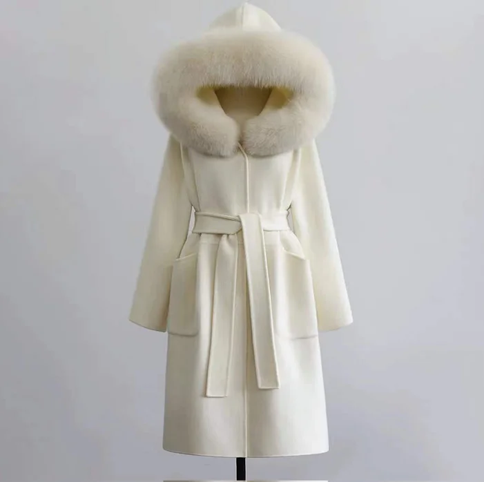 QIUCHEN- QC19055 hot-selling women warm trench jacket cashmere belt long plus size fox fur collar wool coat Wool Jacket Cashmere Jacket Tweed Jacket QIUCHEN- QC19055 hot-selling women warm trench jacket cashmere belt long plus size fox fur collar wool coat Wool Jacket Cashmere Jacket Tweed Jacket