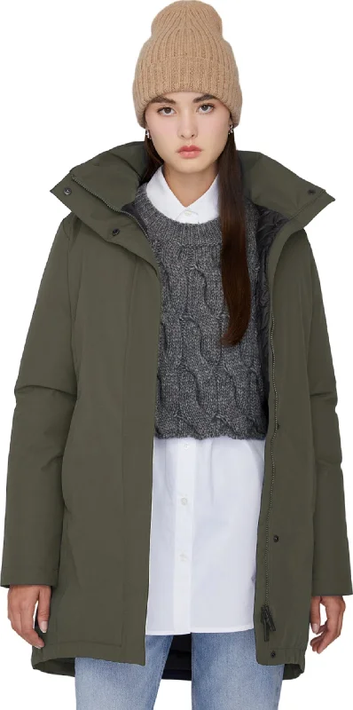 Genia Hooded Down Winter Jacket - Semi-Fitted - Women's|-|Manteau d'hiver à capuchon en duvet Genia - Semi-ajustée - Femme One-Shoulder Jacket Off-the-Shoulder Jacket Asymmetrical Jacket