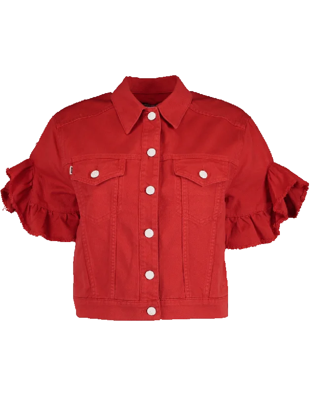 Ruffle Denim Jacket Quilted Jacket Puffer Jacket Insulated Jacket