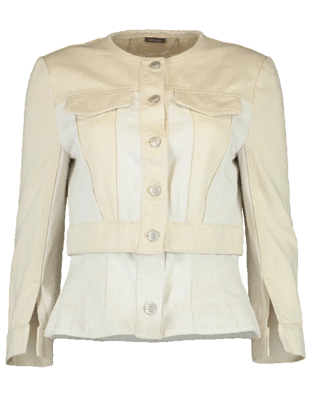 Split Sleeve Collarless Denim Jacket Fitted Jacket Loose Jacket Oversized Jacket