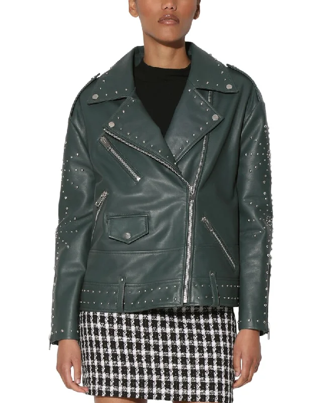 Walter Baker Skyler Leather Jacket Satin Fabric Silk Fabric Chiffon Fabric