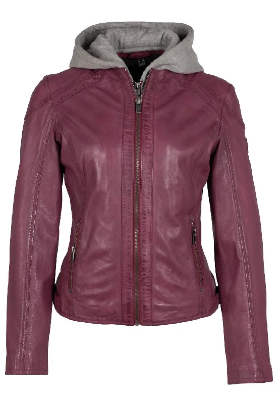 Women's Allice Leather Removable Hoodie Jacket In Dark Pink Corduroy Jacket Velvet Jacket Brocade Jacket Women's Allice Leather Removable Hoodie Jacket In Dark Pink Corduroy Jacket Velvet Jacket Brocade Jacket