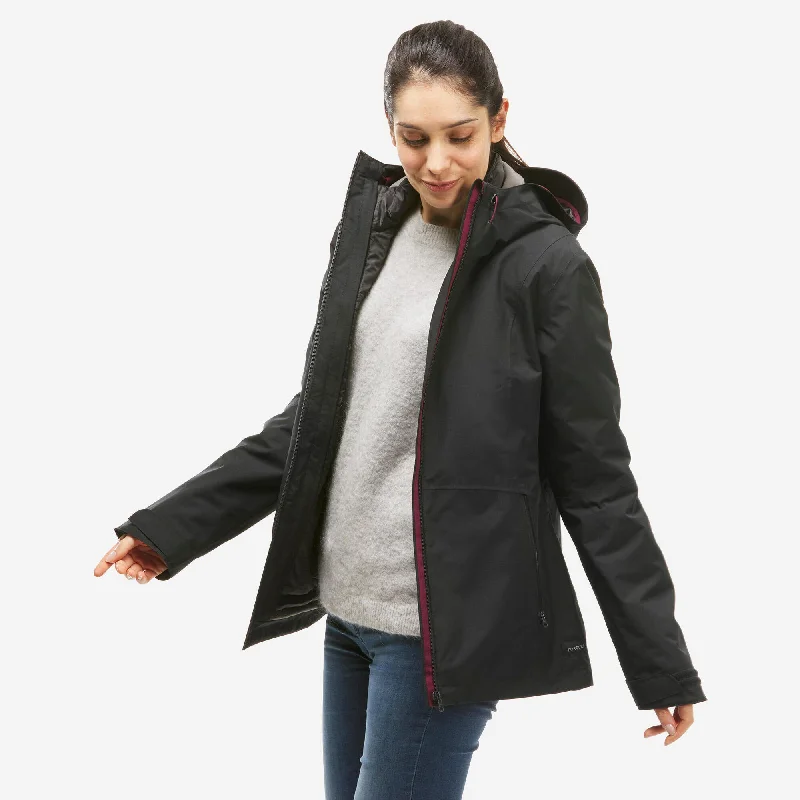 Forclaz Women's Travel 500 3-in-1 Waterproof Jacket Front Pockets Side Pockets Patch Pockets
