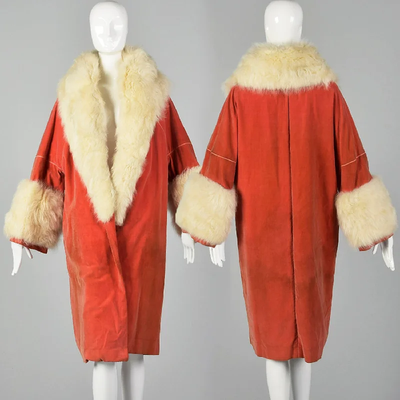 1920s Pink Velvet Cocoon Coat with Fur Collar and Cuffs Fashionable Blazer Coat