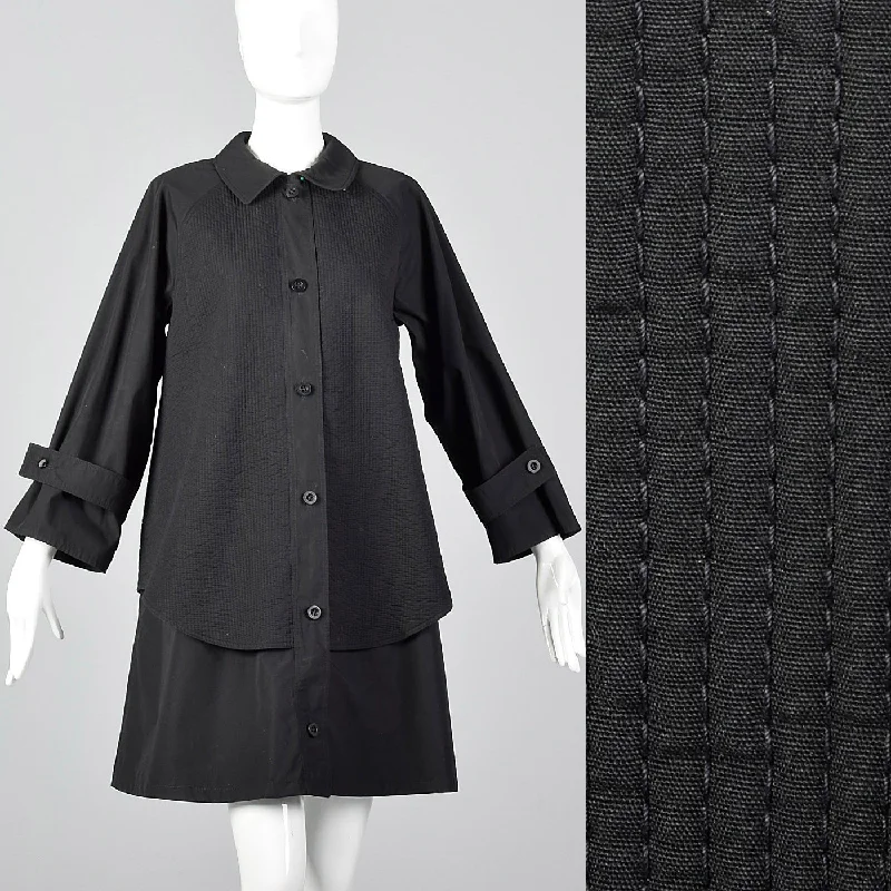 1980s Geoffrey Beene Black Swing Coat Double-Layered Poncho