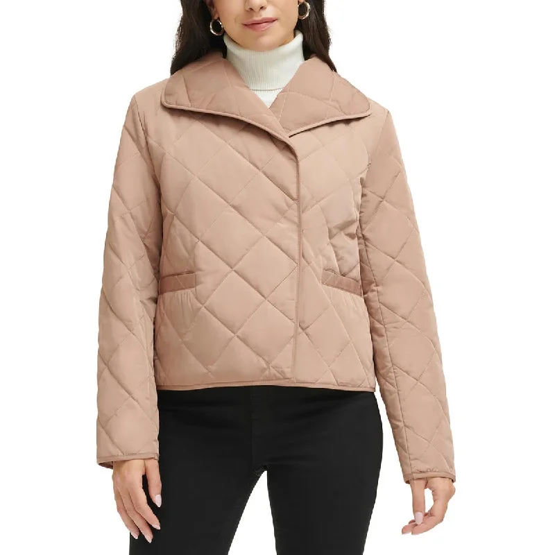 Calvin Klein Womens Quilted Collared Wrap Coat Military-Inspired Jacket