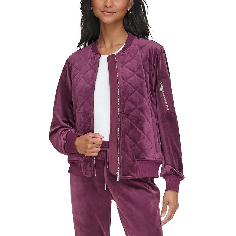 Calvin Klein Womens Velour Ribbed Trim Quilted Coat Fashionable Blazer Coat