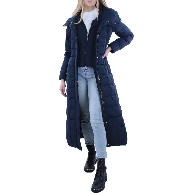 Cole Haan Women's Long Quilted Down Puffer Coat with Attached Hood Ultra-Soft Sherpa Vest
