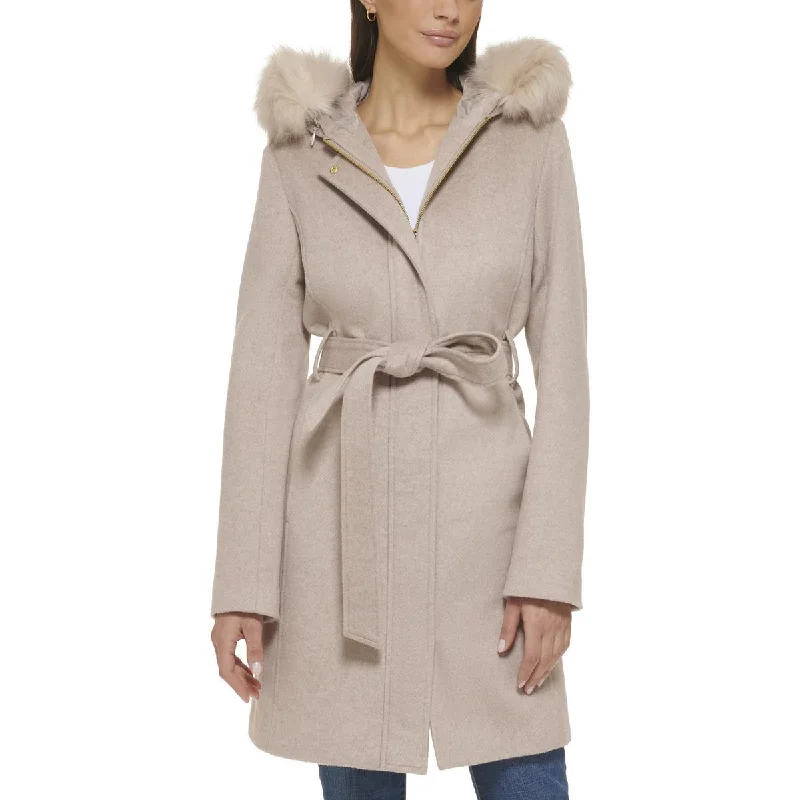 Cole Haan Womens Wool Blend Belted Wool Coat Oversized Teddy Coat