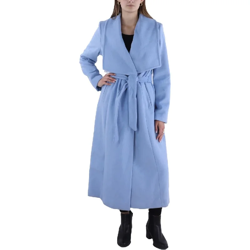 Cole Haan Womens Wool Blend Belted Wool Coat Collared Pea Coat