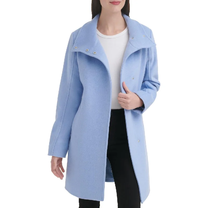 Cole Haan Womens Wool Blend Double Breasted Wool Coat Sleek Leather Jacket