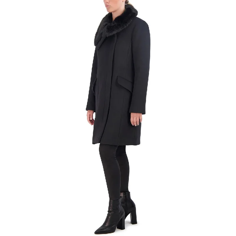 Cole Haan Womens Wool Blend Faux Fur Collar Wool Coat Chic Winter Coat