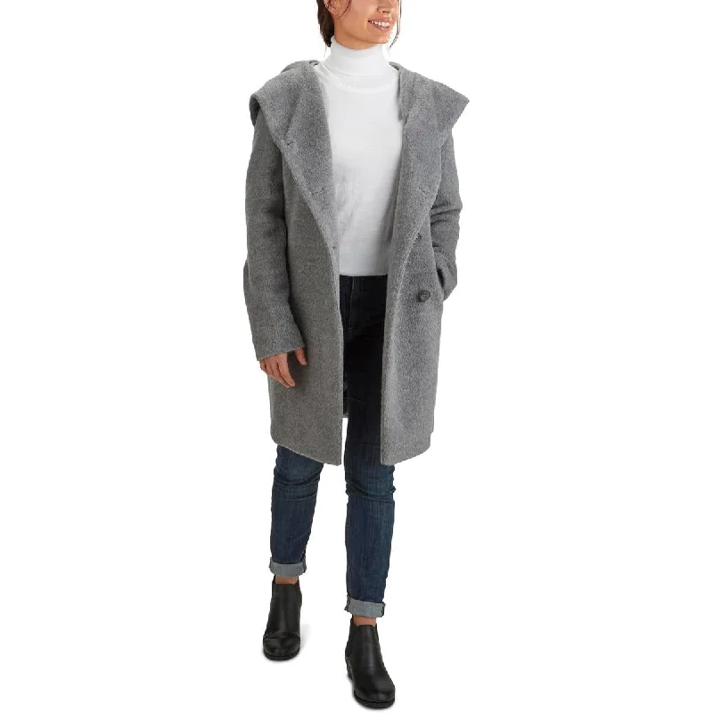 Cole Haan Womens Wool Blend Hooded Wool Coat Soft Cashmere Wrap