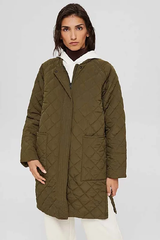 Esprit Diamond Quilted Coat Belted Crossover Blazer
