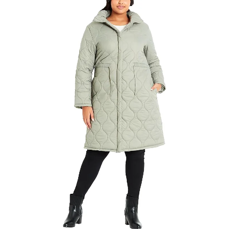 Evans Womens Plus Puffer Long Quilted Coat Draped Longline Jacket