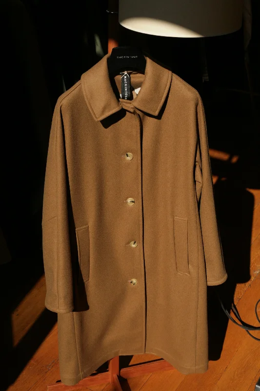 FAIRLIE Ladies Wool Long Coat in Camel Brown Checkered Wool Shacket