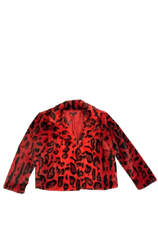 Fun Sport Red Leopard Faux Coat Fitted Faux Suede Blazer