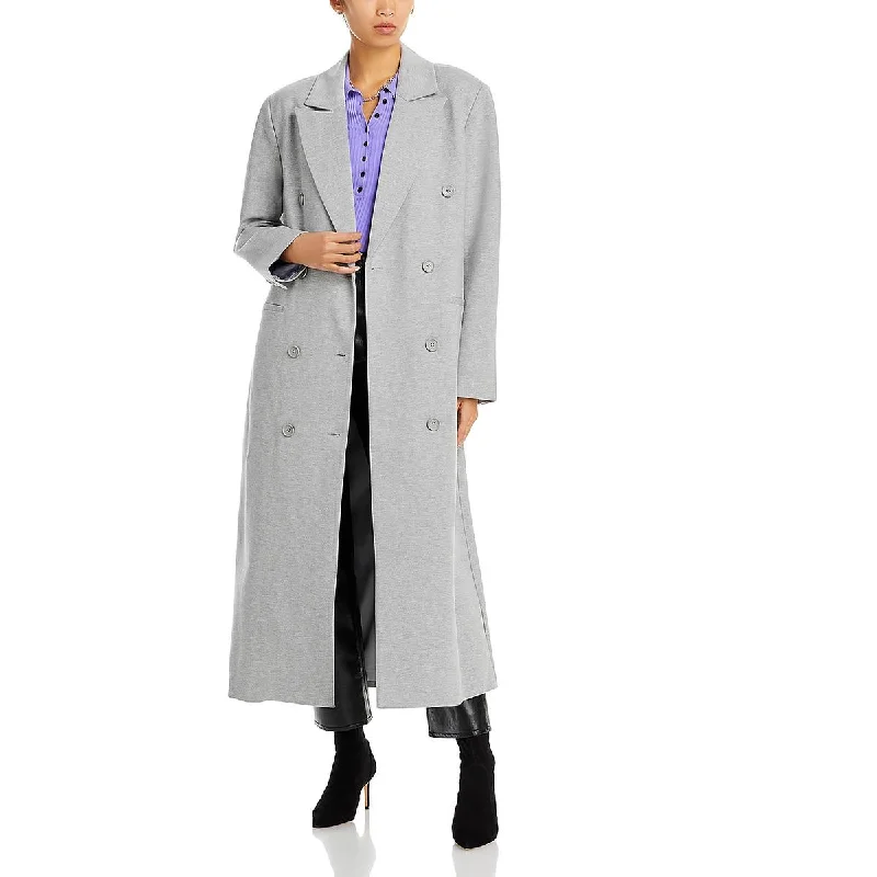 Good American Womens Double-Breasted Maxi Walker Coat Sleek Leather Jacket