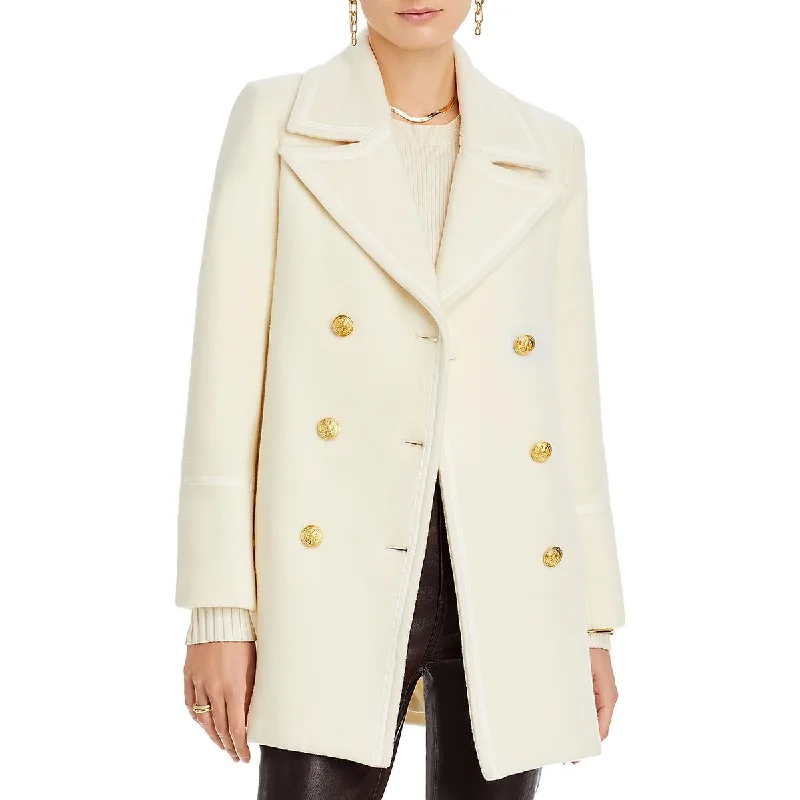 L'Agence Womens Wool Blend Midi Pea Coat Knit Longline Duster