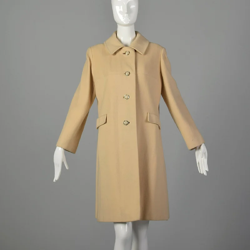 Large 1960s Cream Cashmere Coat Ultra-Light Down Coat