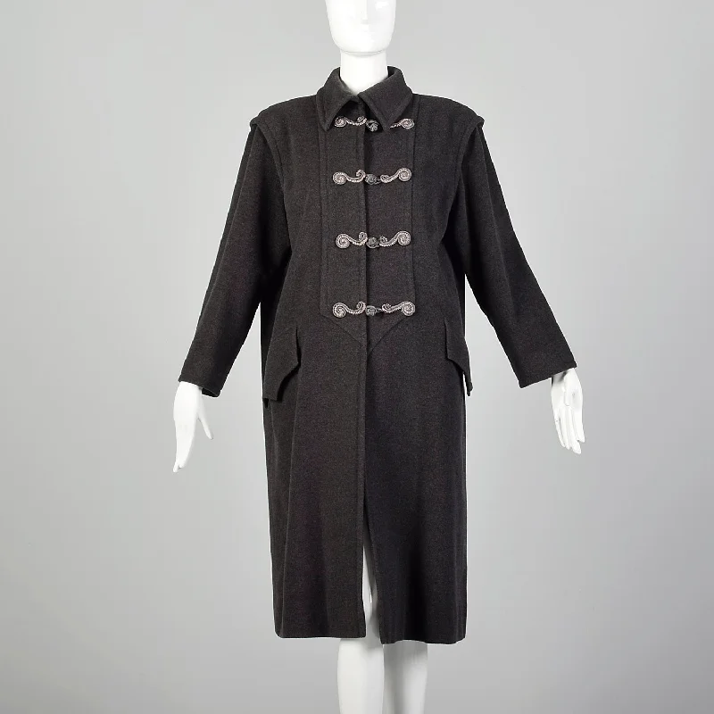 Large Emanuel Ungaro Paralléle 1980s Gray Wool Coat Luxury Cashmere Wrap