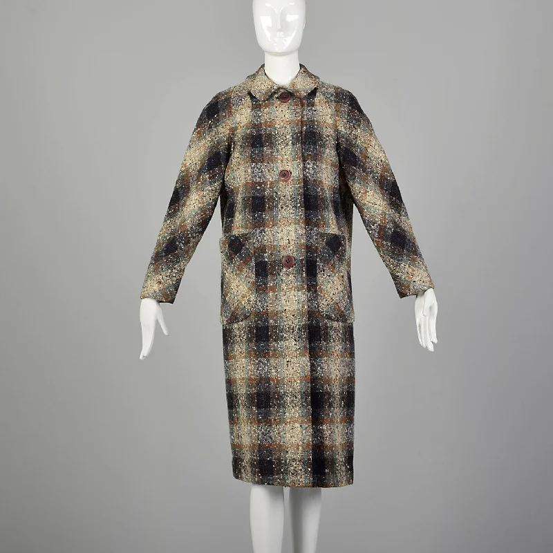 Medium 1950s Gray Plaid Tweed Coat Trendy Puffer Vest