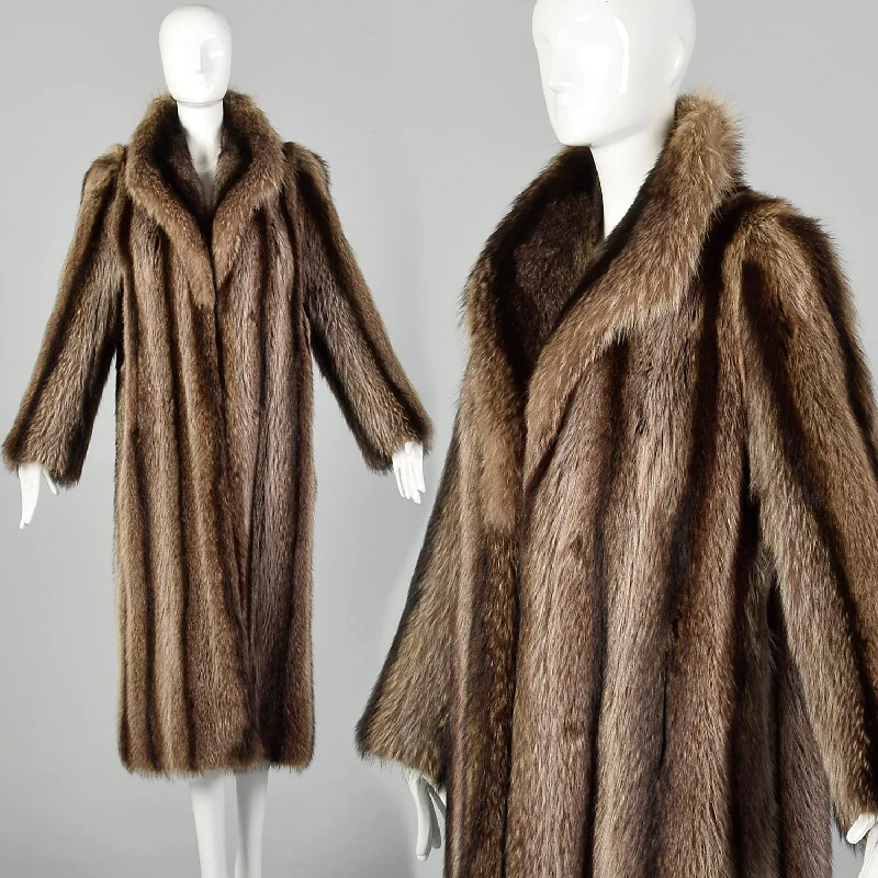 Medium 1970s Raccoon Fur Coat Hooded Parka Coat