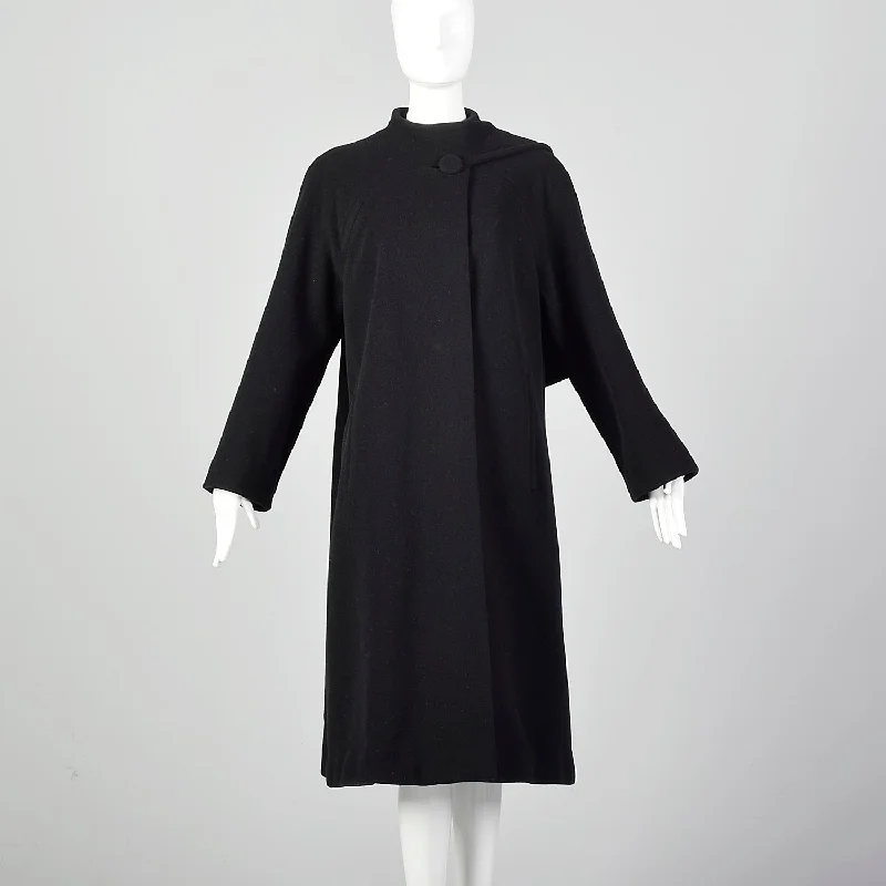 Medium 1980s Black Swing Coat High-Collar Puffer Coat