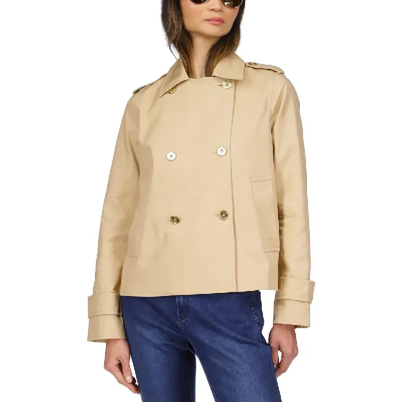 MICHAEL Michael Kors Womens Petites Twill Crop Pea Coat Elegant Satin Bolero