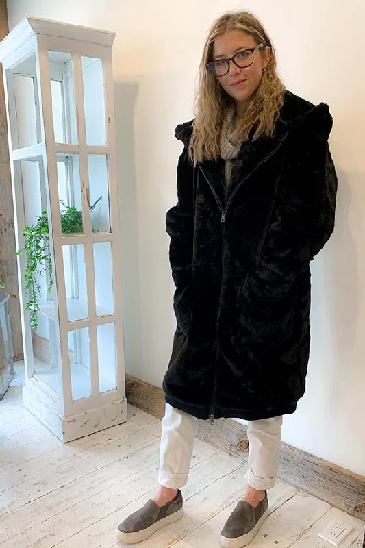 RD Style Faux Fur Hooded Coat Knit Longline Duster