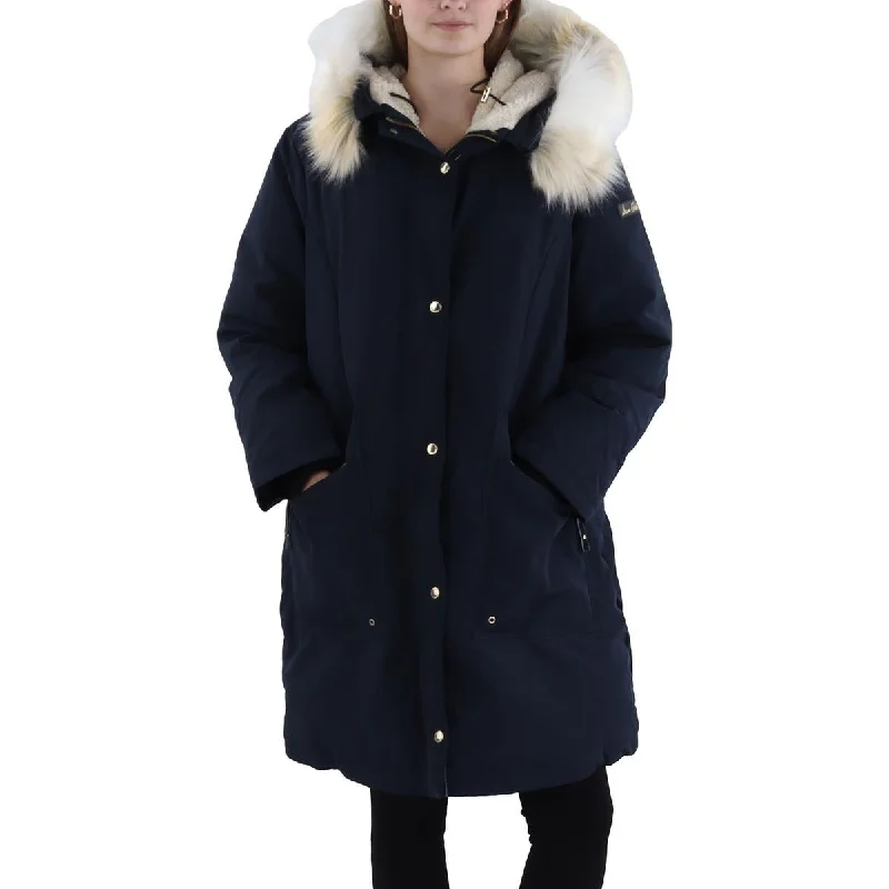 Sam Edelman Womens Down Hooded Parka Coat Reversible Quilted Jacket