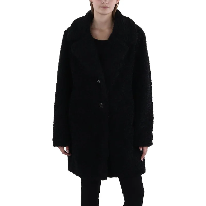 Sam Edelman Womens Faux Fur Short Teddy Coat Fur-Trimmed Winter Coat