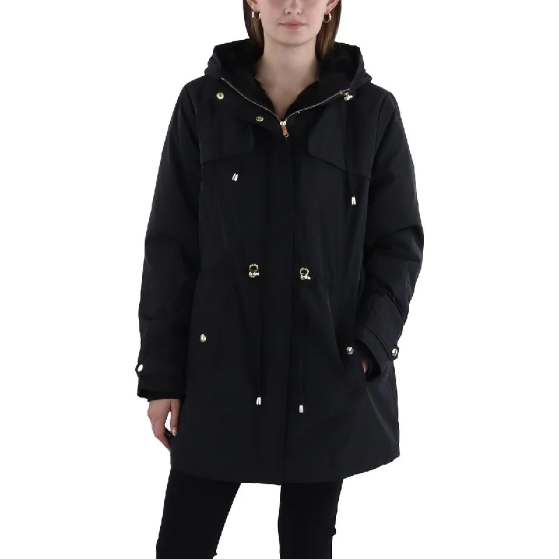 Sam Edelman Womens Hooded Long Parka Coat Button-Up Cardigan Coat