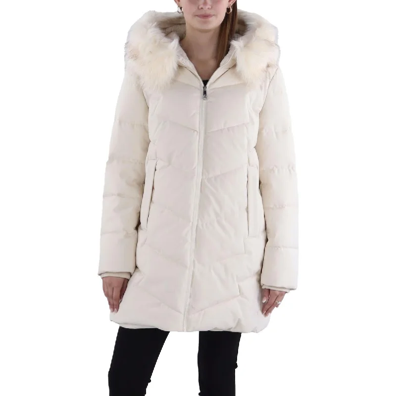Sam Edelman Womens Quilted Hooded Parka Coat Ultra-Light Down Coat