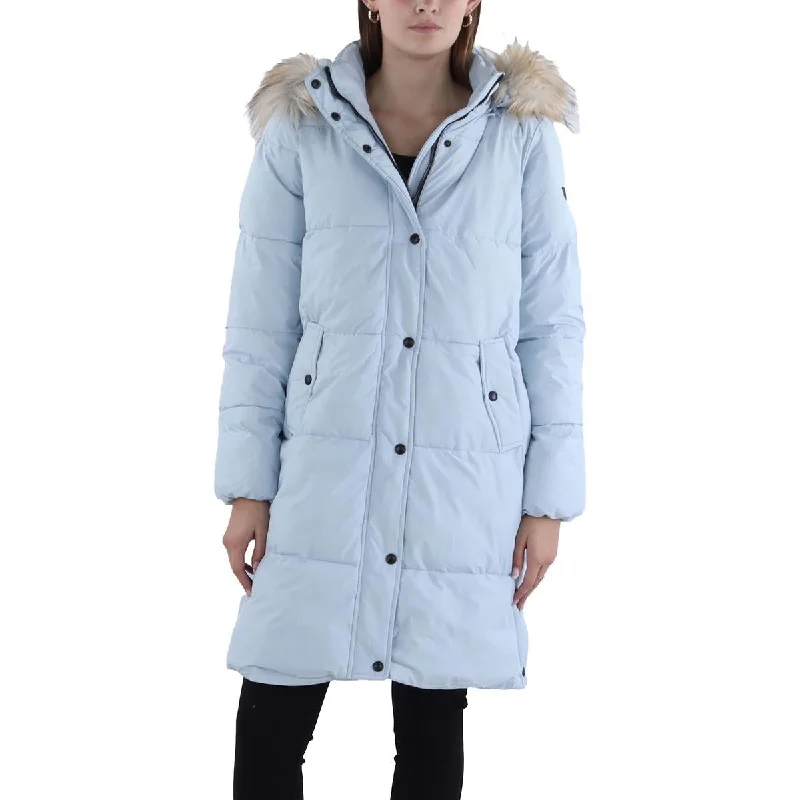 Sam Edelman Womens Quilted Hooded Parka Coat High-Collar Puffer Coat