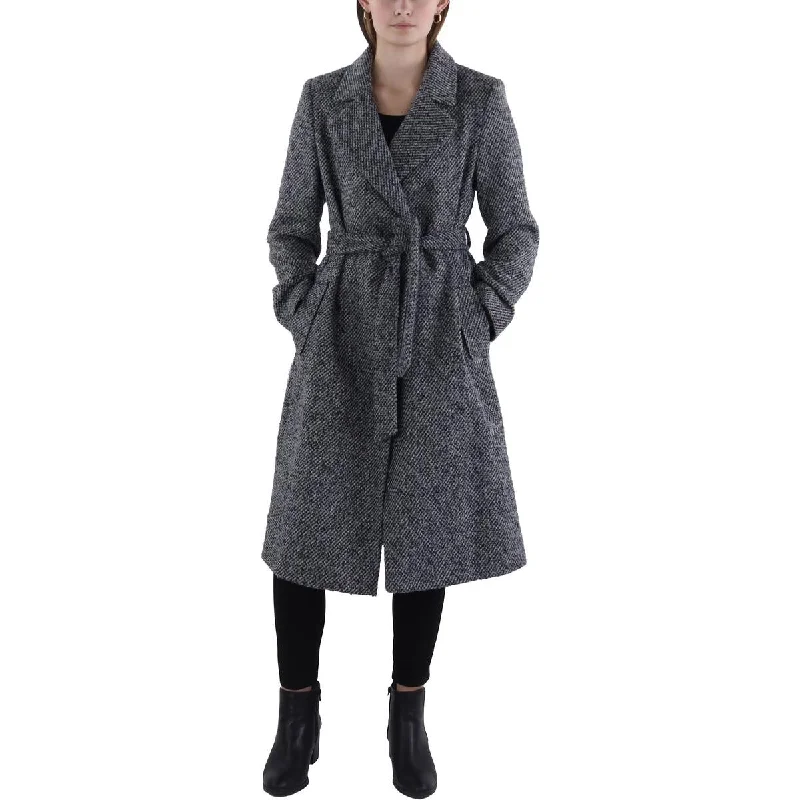 Sam Edelman Womens Wool Blend Long Wrap Coat Collared Pea Coat