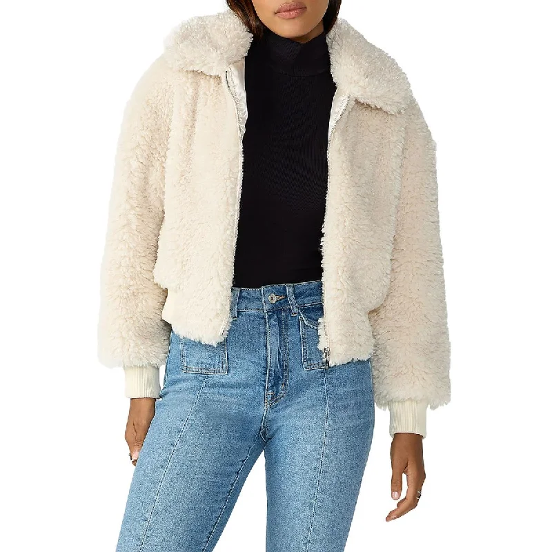 Sanctuary Womens Short Cold Weather Faux Fur Coat Modern Asymmetric Coat