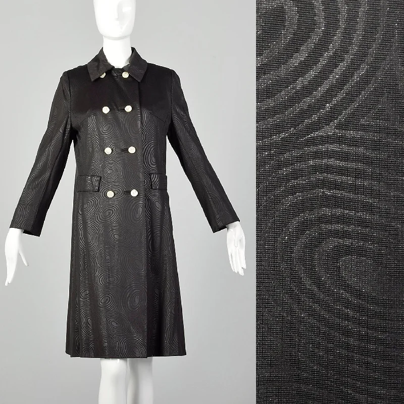 Small 1960s Black on Black Psychedelic Coat Cozy Knitted Poncho
