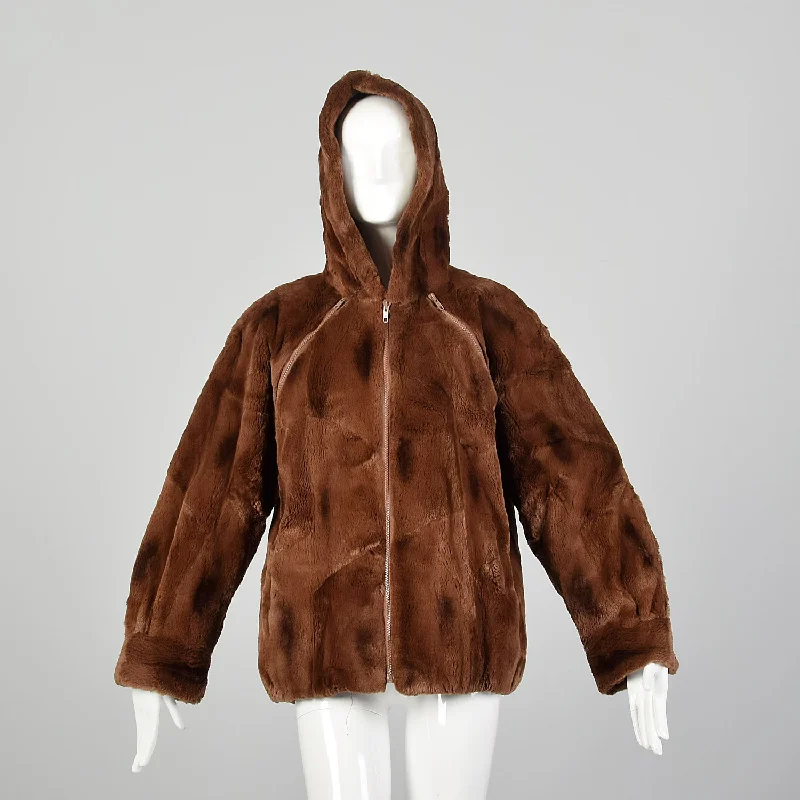 Small-Medium 1990s Nina Ricci Brown Fur Hooded Coat Waterproof Hiking Jacket