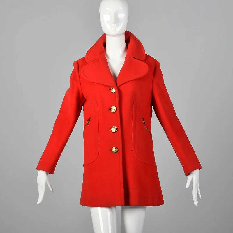 Small Pierre Cardin Red Wool Coat Functional Travel Jacket