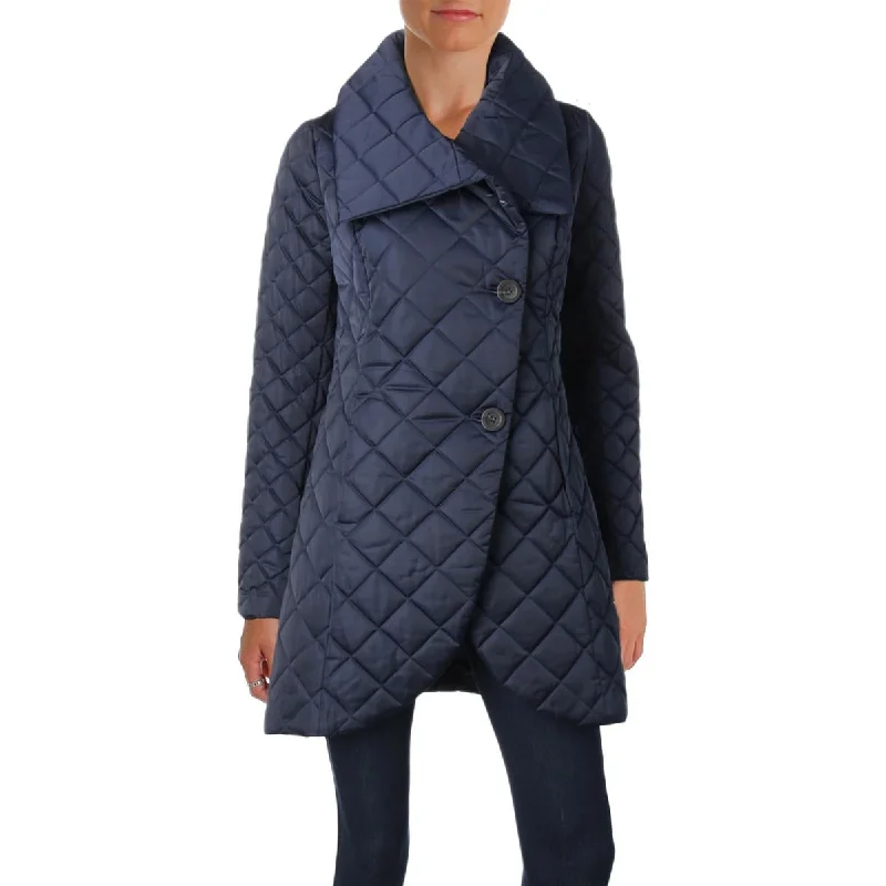 T Tahari Womens Charlotte Fall Lightweight Quilted Coat High-Collar Puffer Coat