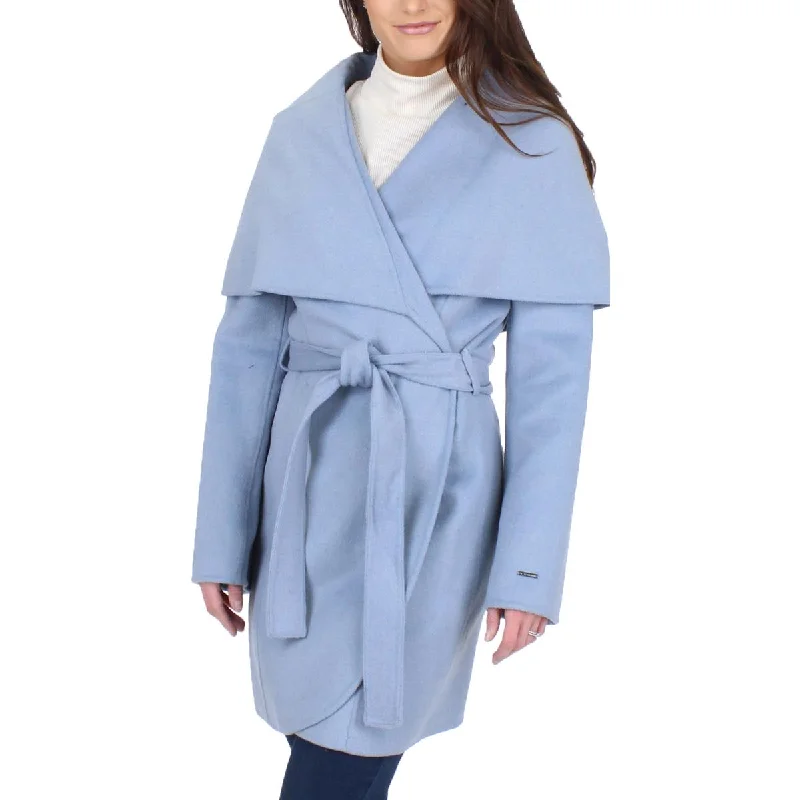 T Tahari Womens Marla Winter Wool Blend Wrap Coat Softshell Outdoor Jacket