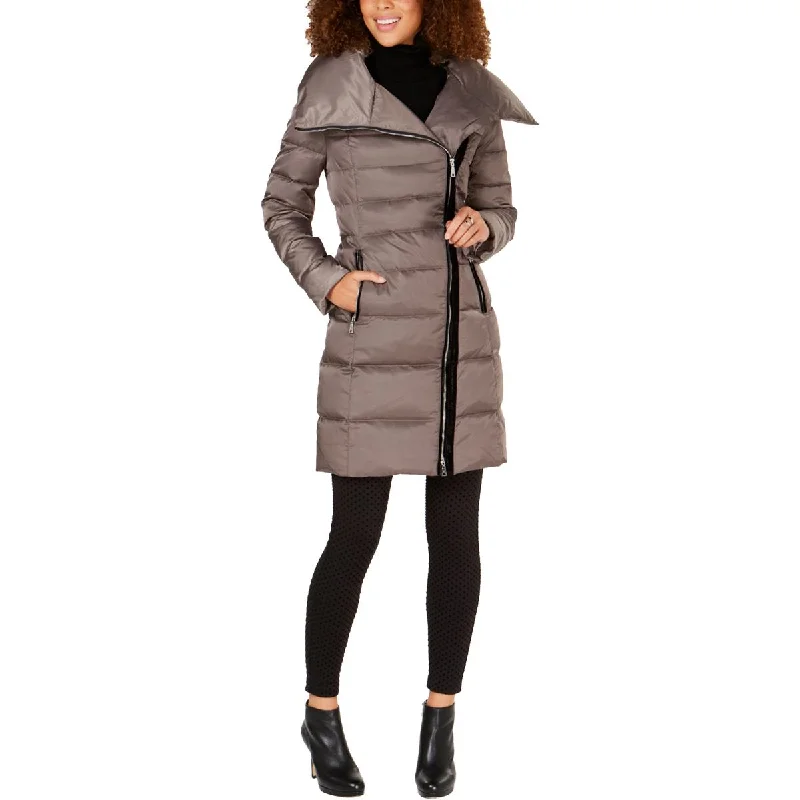 Tahari Brooklyn Women’s Asymmetric Long Down Puffer Coat Cropped Moto Jacket