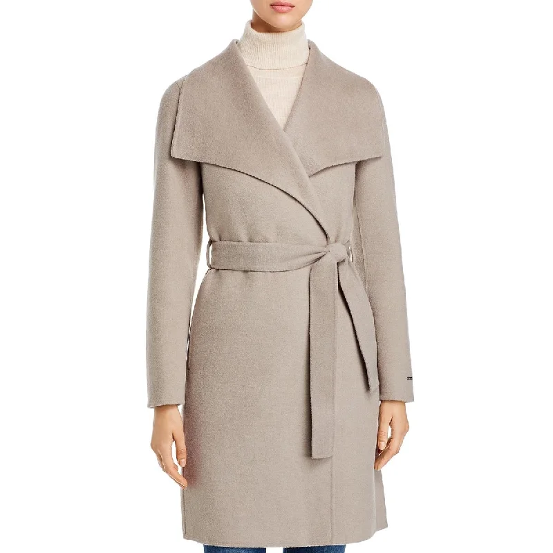 Tahari Ellie Women's Belted Double Face Mid-Length Wool Blend Wrap Coat Quilted Hybrid Jacket