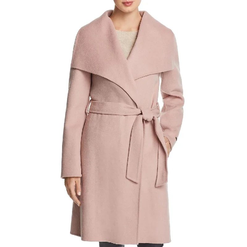 Tahari Ellie Women's Handmade Double Face Warm Wool Wrap Coat Fur-Trimmed Winter Coat