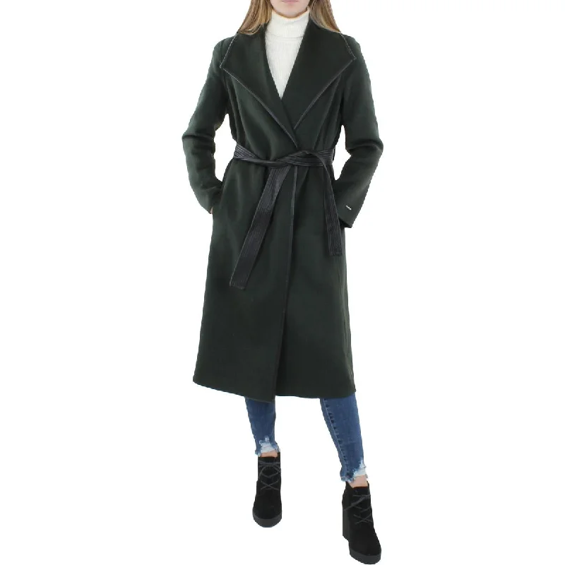 Tahari Juliette Women's Wool Blend Double Face Faux Leather Trim Belted Coat Padded Ski Jacket Tahari Juliette Women's Wool Blend Double Face Faux Leather Trim Belted Coat Padded Ski Jacket