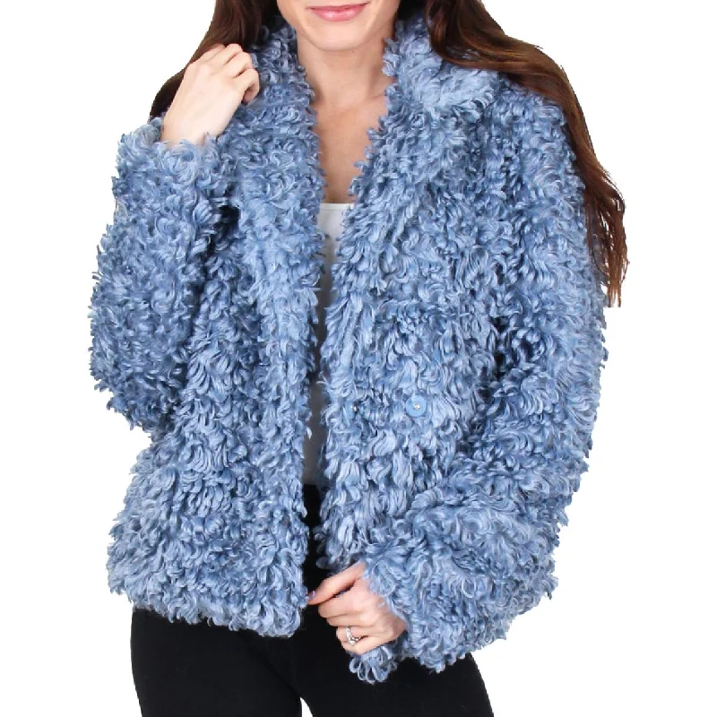 Tahari Pepper Curly Women's Faux Fur Cozy Winter Teddy Coat Belted Wool Overcoat