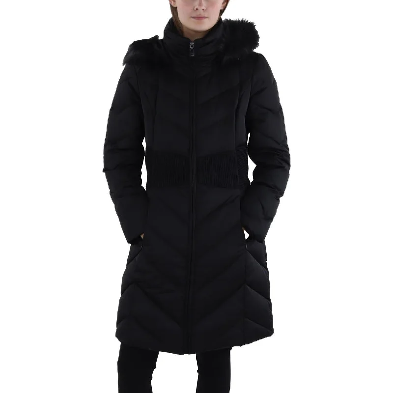 Tahari Womens Insulated Hooded Long Coat Belted Crossover Blazer